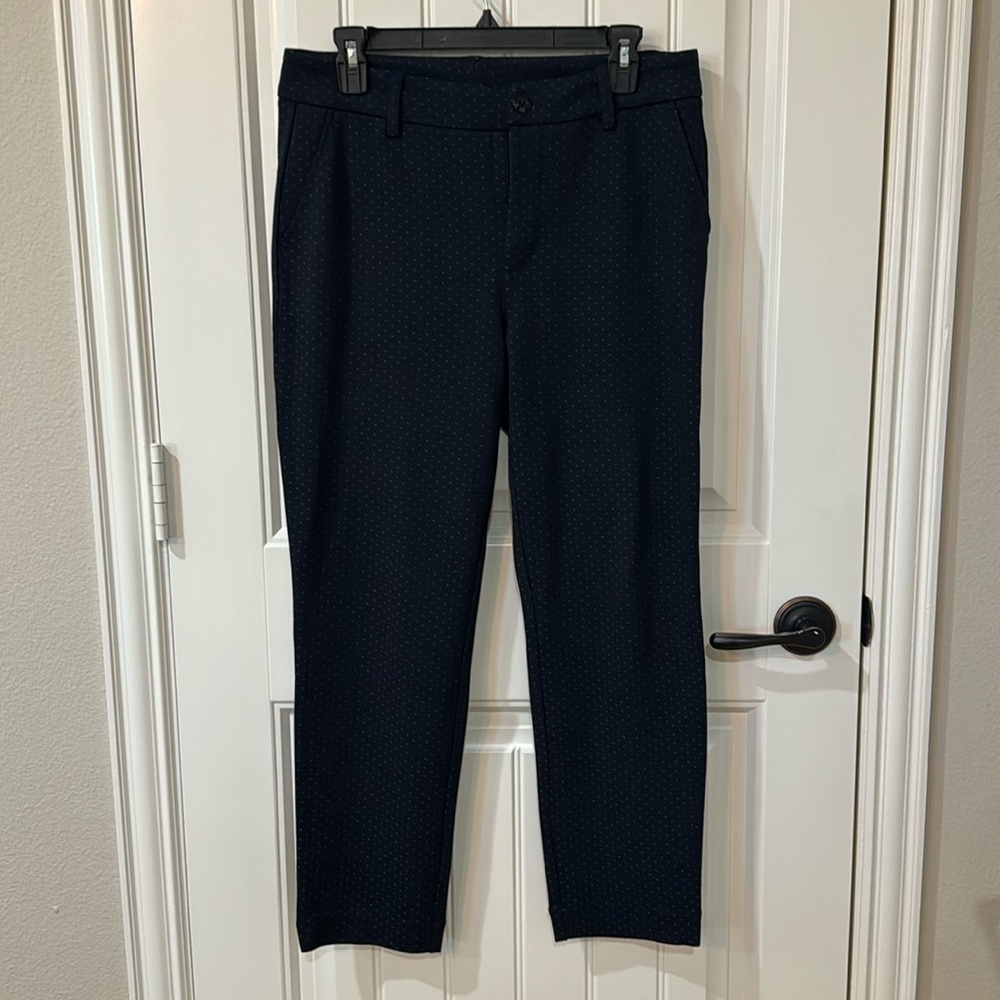 New with tag! CAbi Carriage Trouser classic.  Navy with small white dot pattern